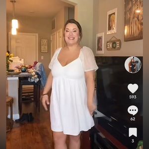 White sheer sleeve mini dress